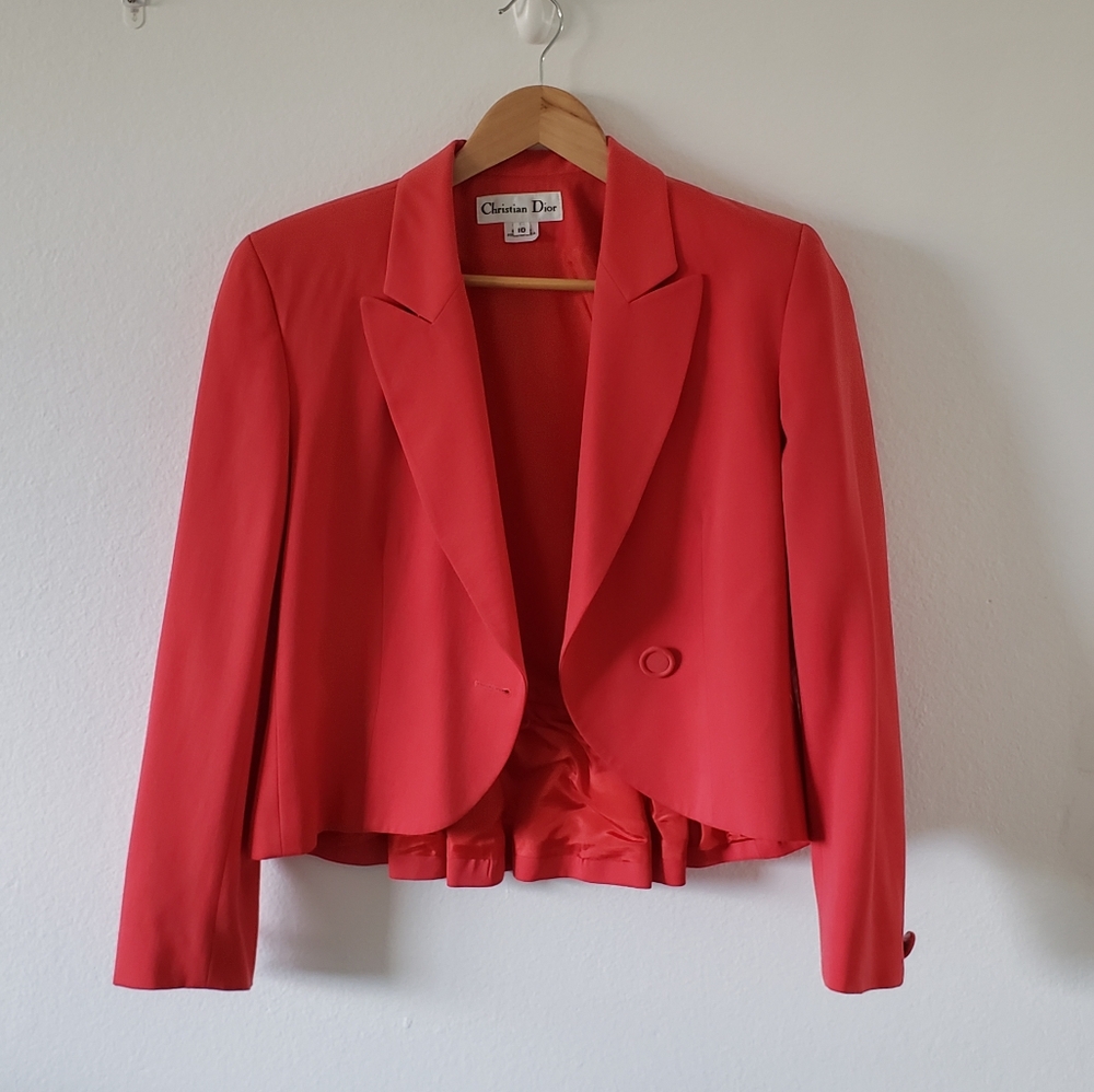 Vintage Dior wool coral peplum cropped blazer